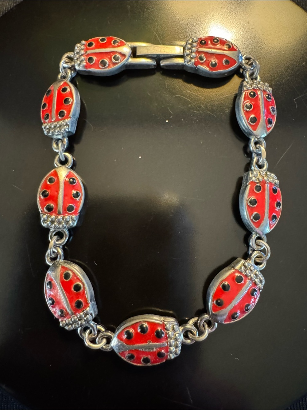 Enamel Ladybug Bracelet - Silver tone - 7.5”